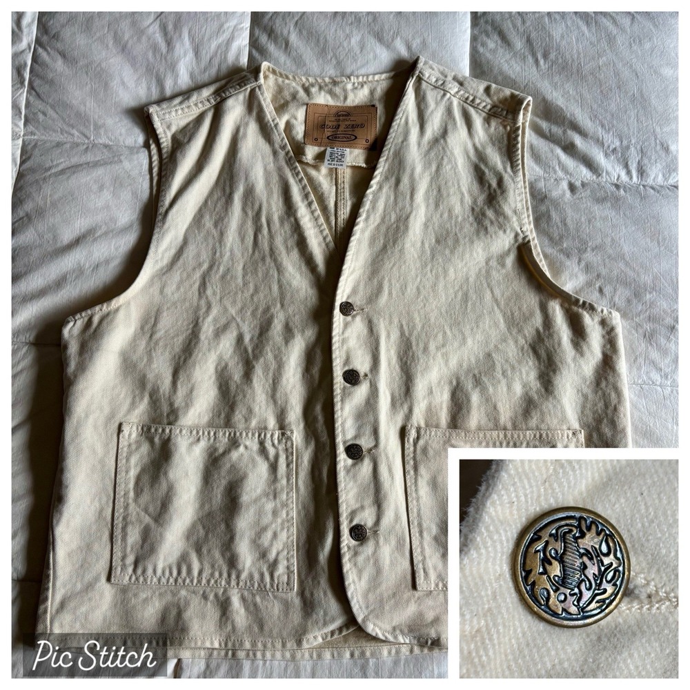 Vtg USA Made Duck Canvas Vest Mens M Natural White Outdoor Cabin Heritage Rugged